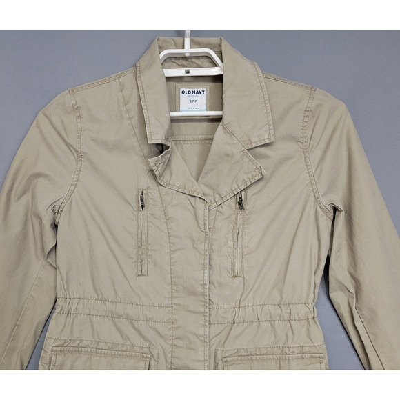 Old Navy Cargo Utility Field Jacket Womens S Tan Drawstring Waist Pockets Cotton - Picture 4 of 12